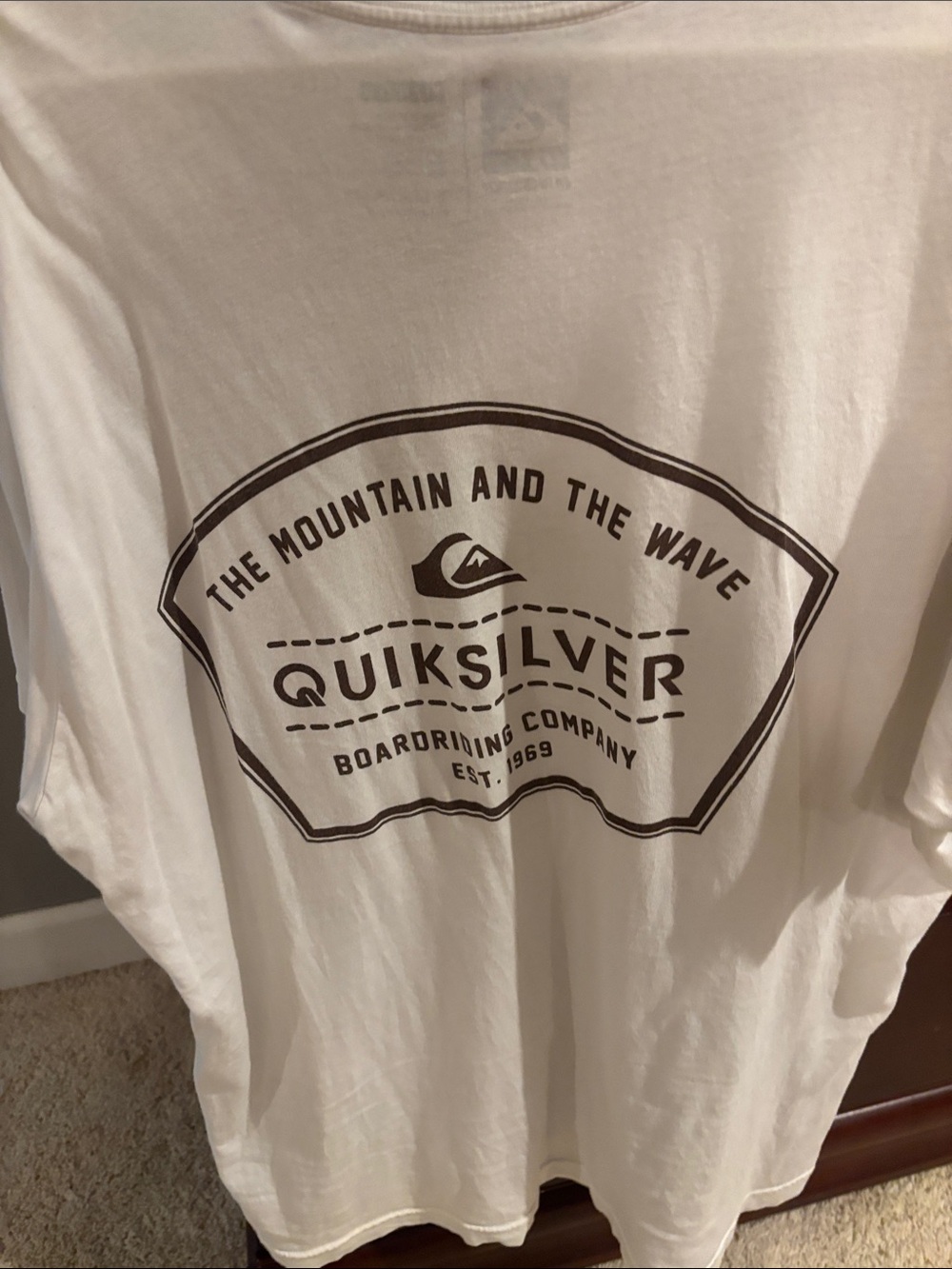 Quiksilver White Short-Sleeve Tee with Brown Logo Badge